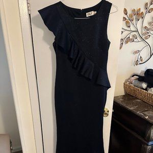 Bloomingdales Navy Sparkle Ruffle Gown for Mother of the Bride